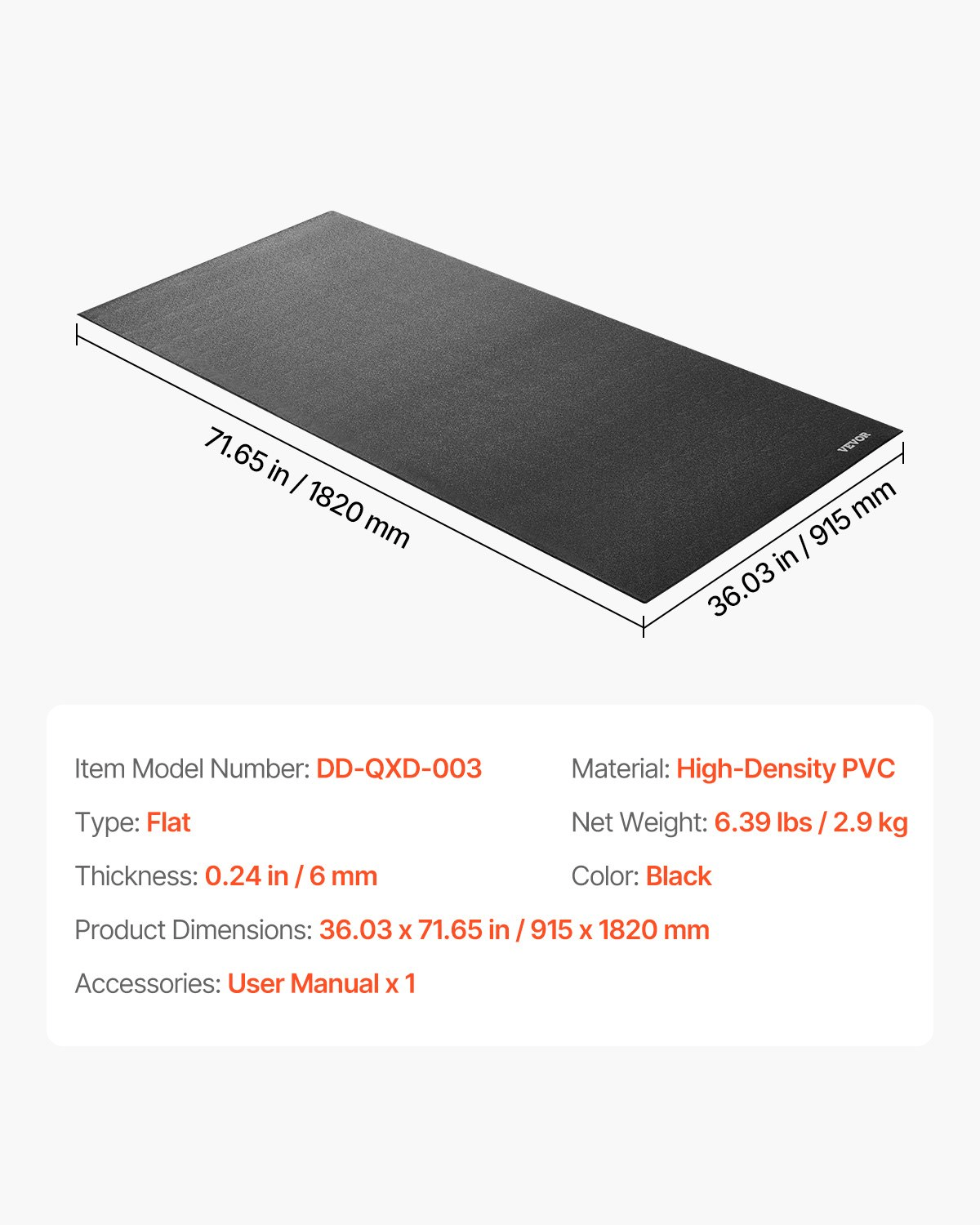 floor protective mats VEVOR Treadmill Mat - 6mm Thick PVC, 915x1820mm