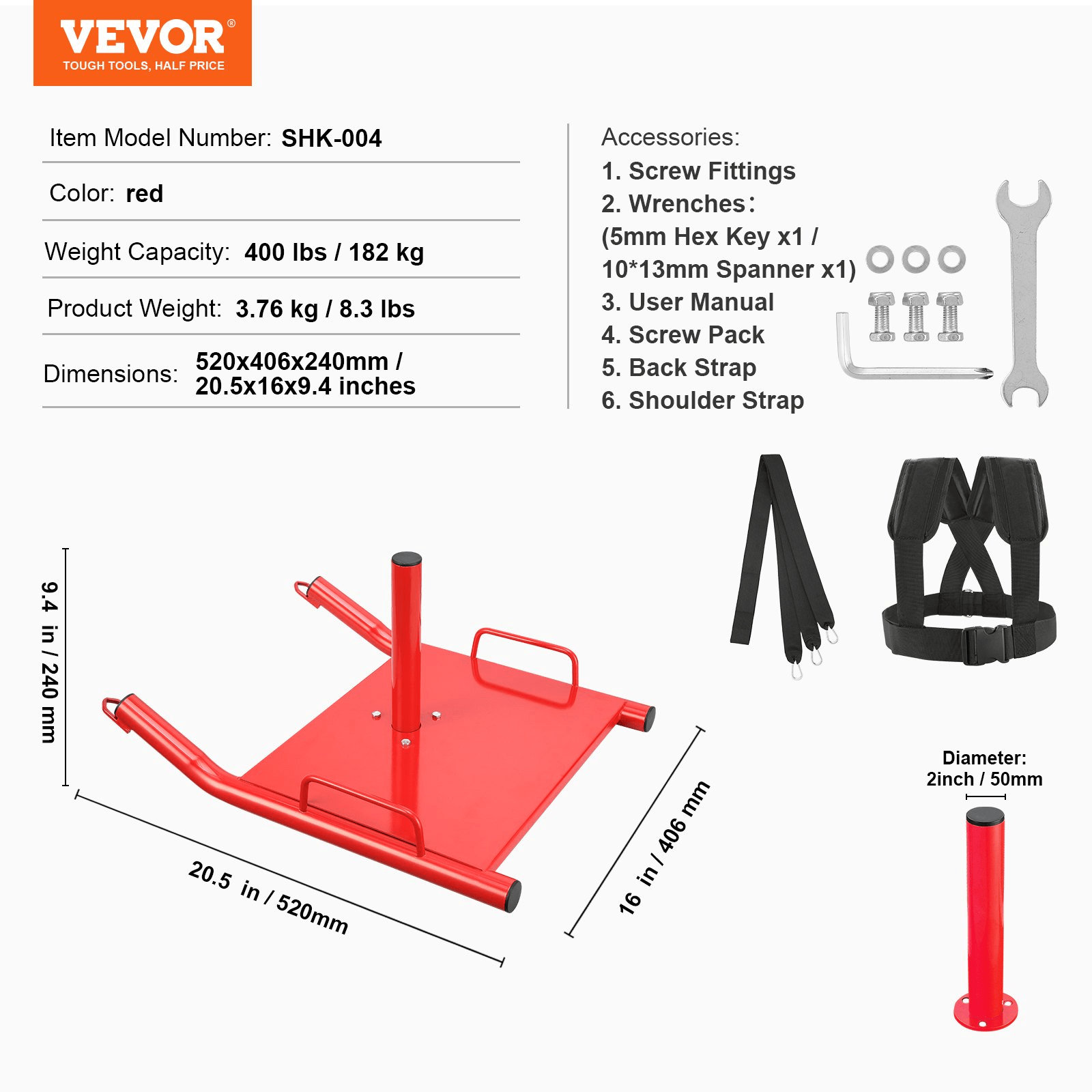 Pull Push Power Sled VEVOR Weight Training Pull Sled - Red