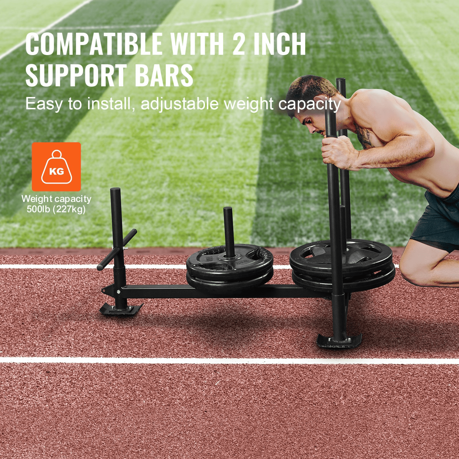 Pull Push Power Sled VEVOR Weight Training Sled - Pull Push Power Sled with Handle - Steel Workout Equipment for Athletic Exercise & Speed Improvement - Fit for 2" Weight Plate - Black