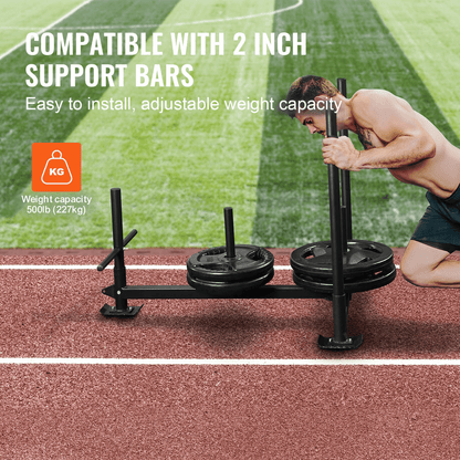 Pull Push Power Sled VEVOR Weight Training Sled - Pull Push Power Sled with Handle - Steel Workout Equipment for Athletic Exercise & Speed Improvement - Fit for 2" Weight Plate - Black