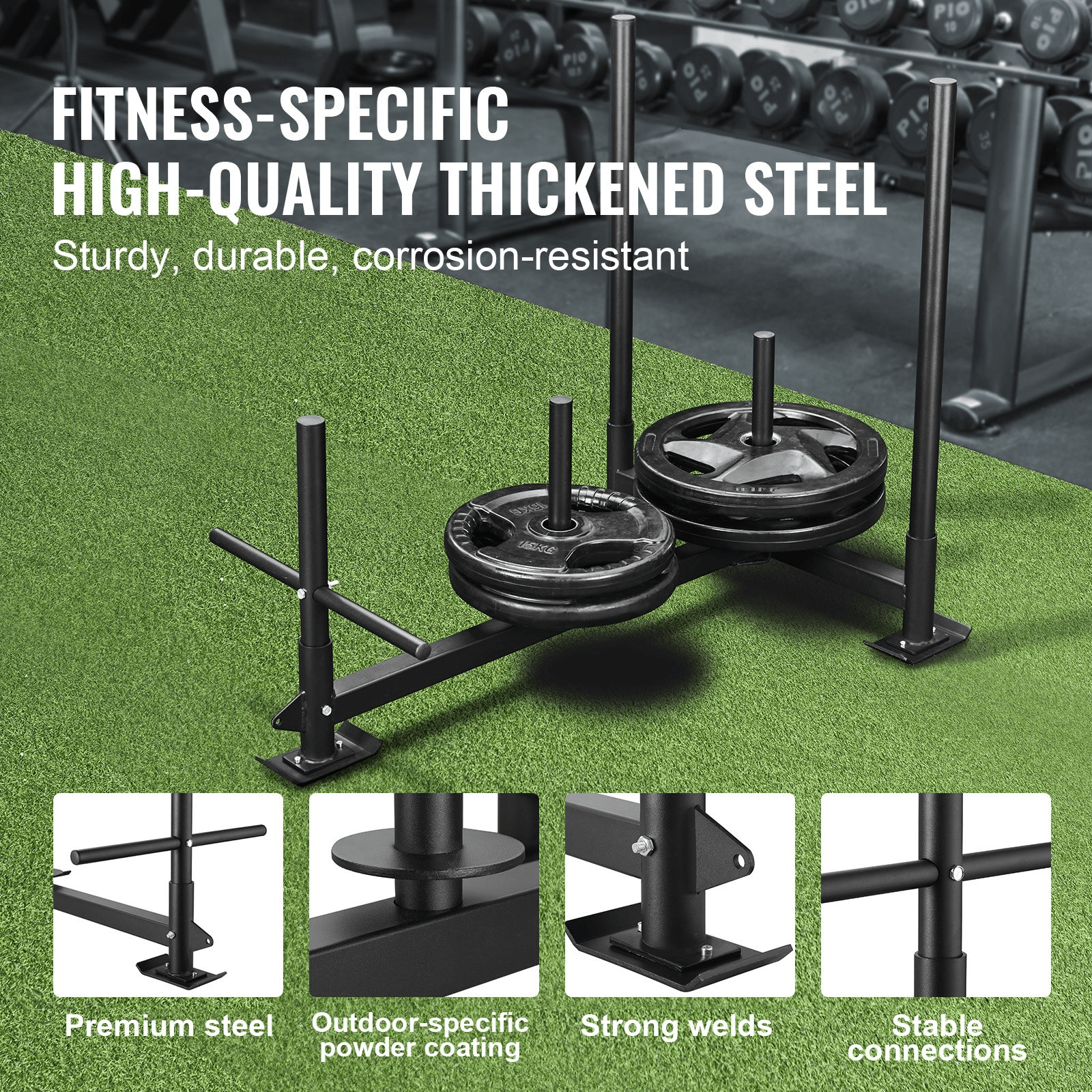 Pull Push Power Sled VEVOR Weight Training Sled - Pull Push Power Sled with Handle - Steel Workout Equipment for Athletic Exercise & Speed Improvement - Fit for 2" Weight Plate - Black