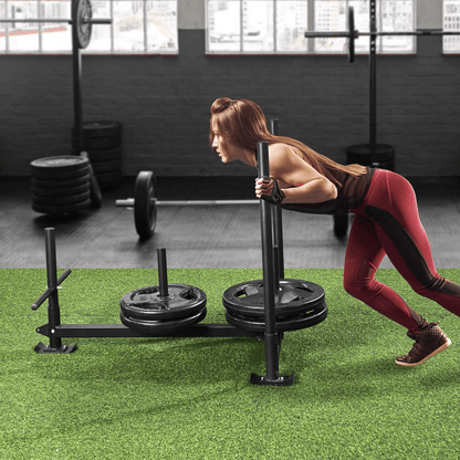 Pull Push Power Sled VEVOR Weight Training Sled - Pull Push Power Sled with Handle - Steel Workout Equipment for Athletic Exercise & Speed Improvement - Fit for 2" Weight Plate - Black