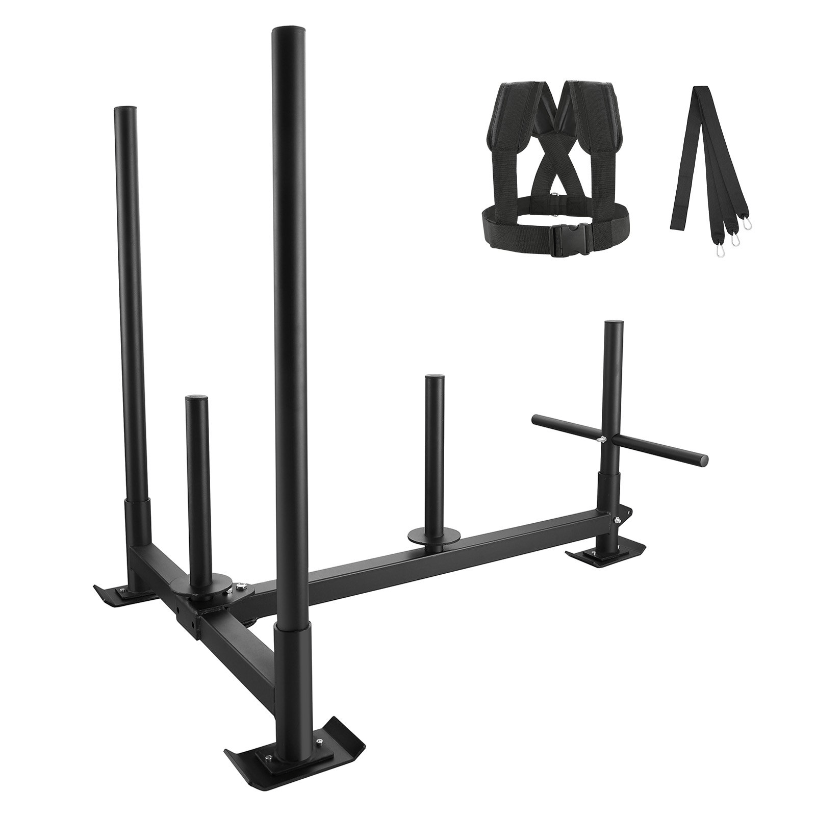 Pull Push Power Sled VEVOR Weight Training Sled - Pull Push Power Sled with Handle - Steel Workout Equipment for Athletic Exercise & Speed Improvement - Fit for 2" Weight Plate - Black