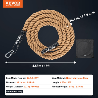 Rope VEVOR 3.8 cm x 457.2 cm Gym Climbing Rope
