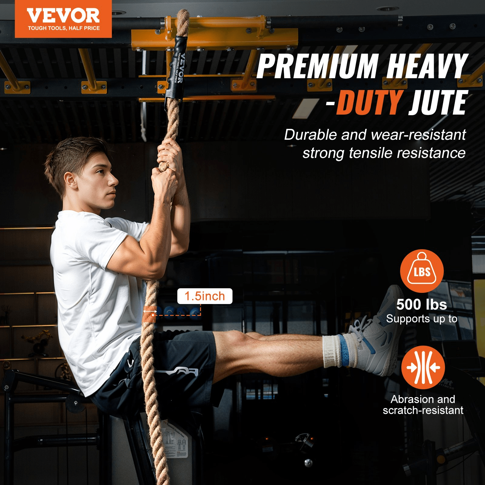 Rope VEVOR Gym Climbing Rope 3.8 cm x 9.14 m