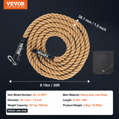 Rope VEVOR Gym Climbing Rope 3.8 cm x 9.14 m