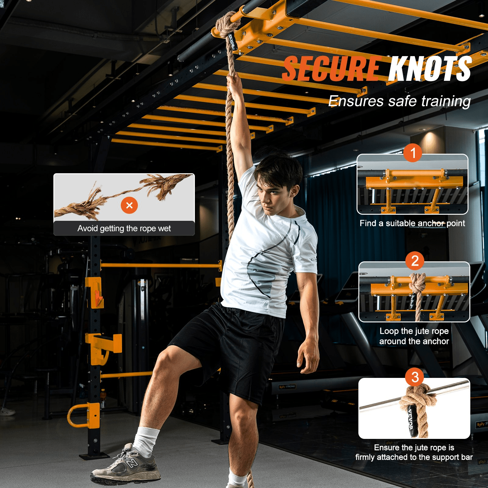 Rope VEVOR Gym Climbing Rope 2.5 cm x 3048 cm