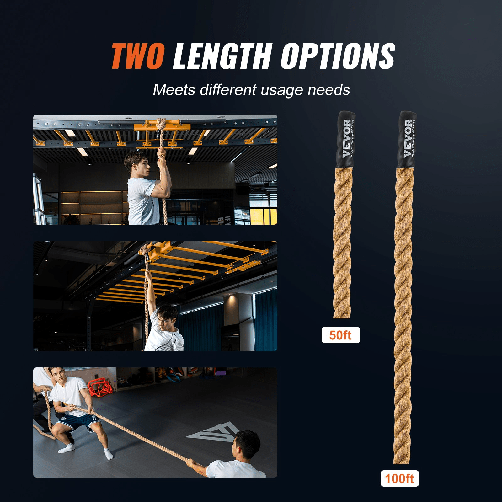 Rope VEVOR Gym Climbing Rope 2.5 cm x 3048 cm