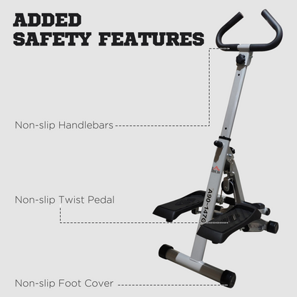 Compact Adjustable Folding Stepper with LCD Display & Handlebars - Grey