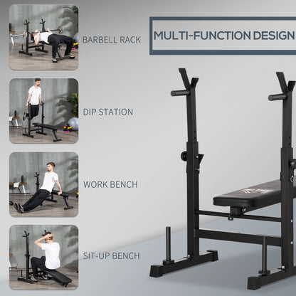 HOMCOM Foldable Adjustable Weight Bench with Barbell Rack & Dip Station