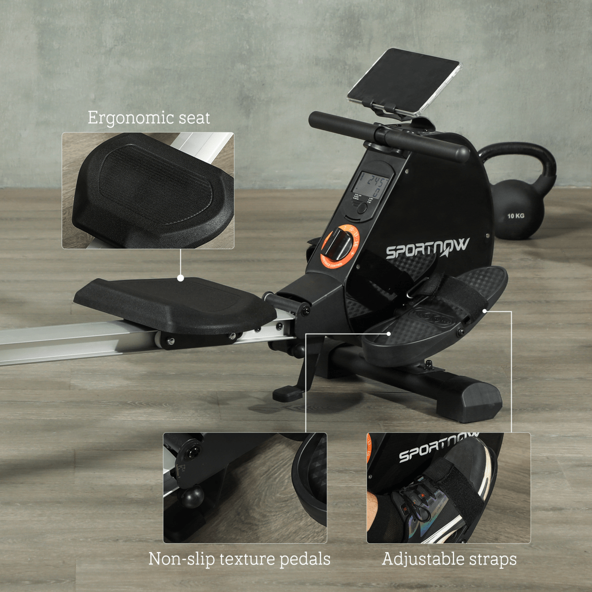 Rowing Machine SPORTNOW Folding Magnetic Rowing Machine - 16 Resistance Levels