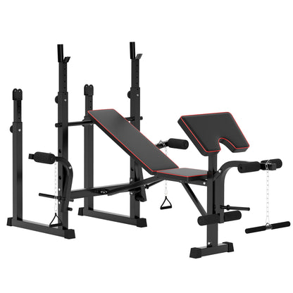 SPORTNOW 3-in-1 Adjustable Weight Bench with Barbell Rack & Preacher Curl