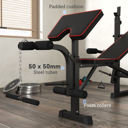 SPORTNOW 3-in-1 Adjustable Weight Bench with Barbell Rack & Preacher Curl