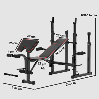 SPORTNOW 3-in-1 Adjustable Weight Bench with Barbell Rack & Preacher Curl