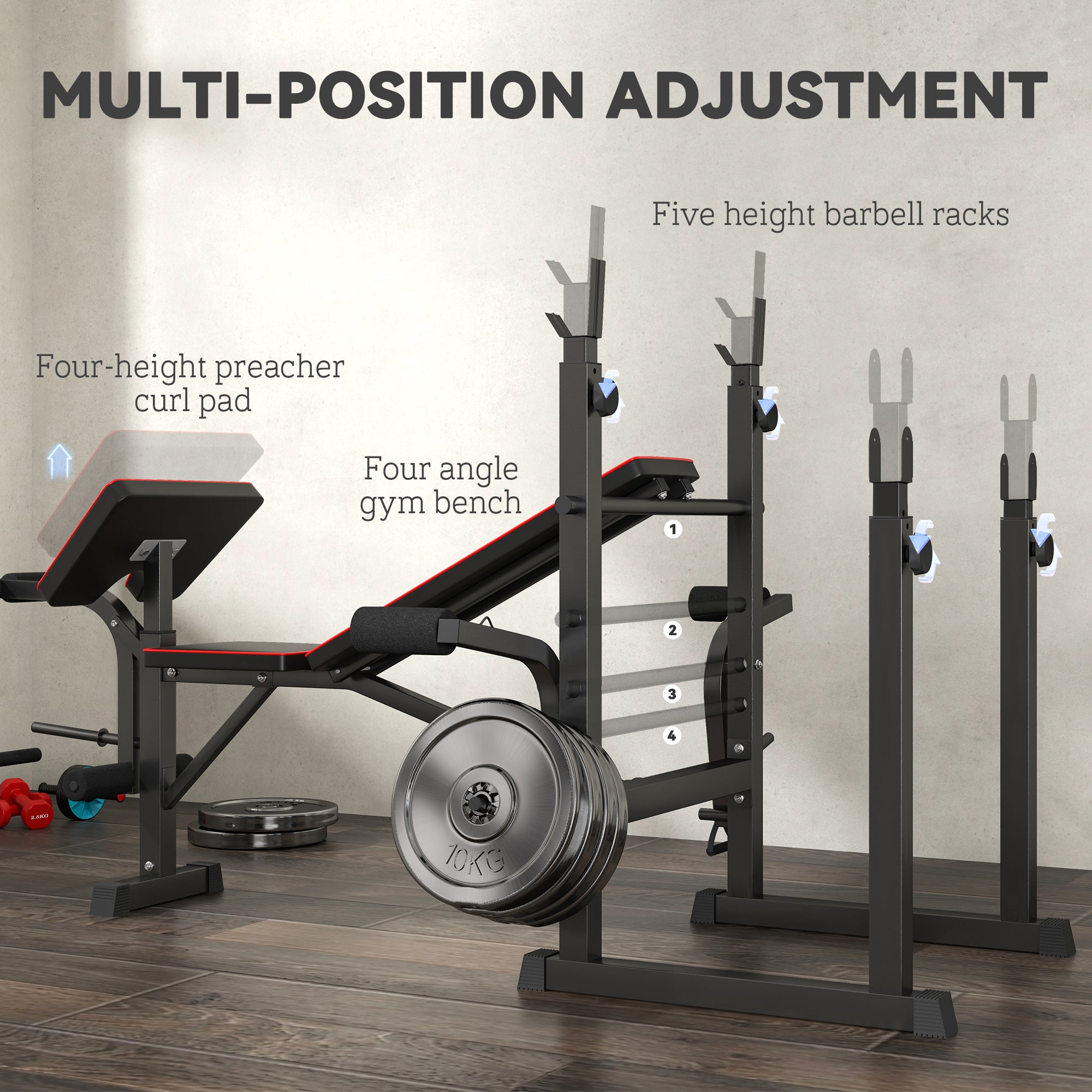 SPORTNOW 3-in-1 Adjustable Weight Bench with Barbell Rack & Preacher Curl