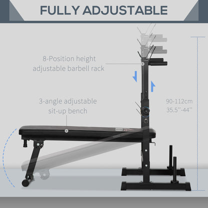 HOMCOM Foldable Adjustable Weight Bench with Barbell Rack & Dip Station