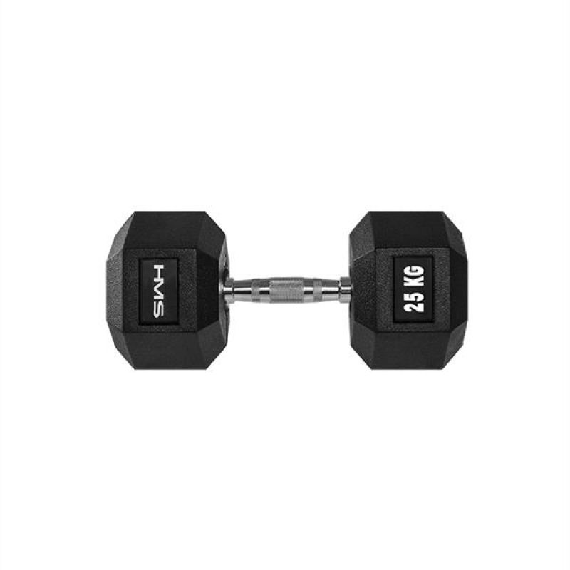 HMS HEX PRO 25 kg Dumbbell: Premium Rubber Coated Steel, Knurled Handle - Fitness Max