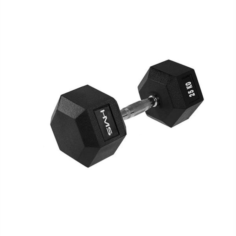HMS HEX PRO 25 kg Dumbbell: Premium Rubber Coated Steel, Knurled Handle - Fitness Max