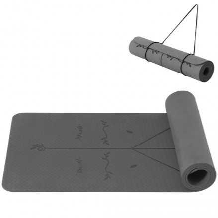 Premium Non-Slip Yoga Mat with Alignment Lines in Grey, High-Density TPE - Fitness Max