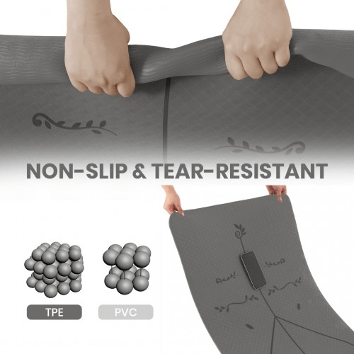 Premium Non-Slip Yoga Mat with Alignment Lines in Grey, High-Density TPE - Fitness Max