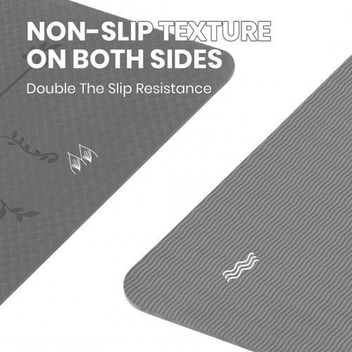 Premium Non-Slip Yoga Mat with Alignment Lines in Grey, High-Density TPE - Fitness Max