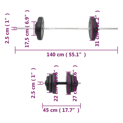 vidaXL 60 kg Barbell and Dumbbell Set for Versatile Fitness Workouts - Fitness Max