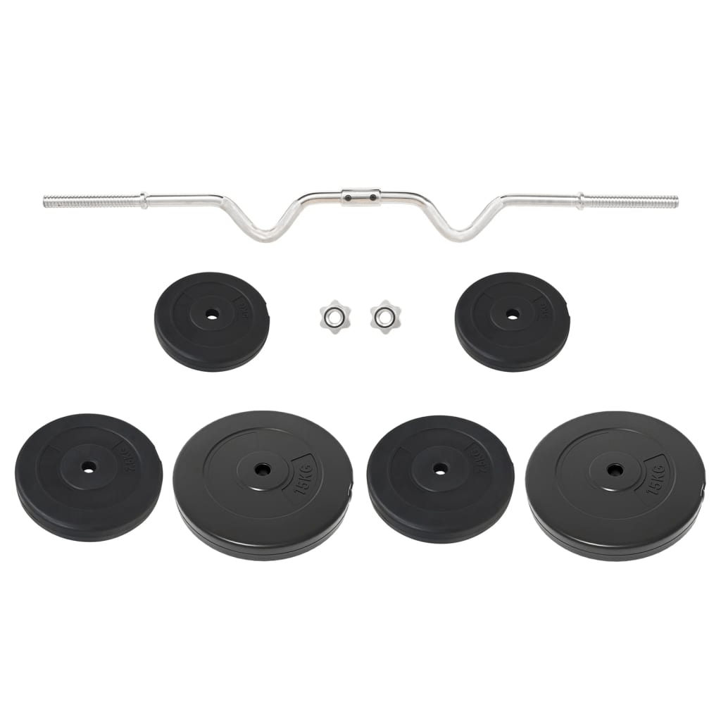 vidaXL 60kg Curl Barbell with Plates - Adjustable Strength Training Set - Fitness Max