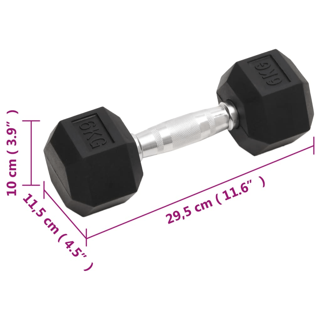 Dumbbell vidaXL 12 kg Cast Iron Rubber Coated Hex Dumbbells