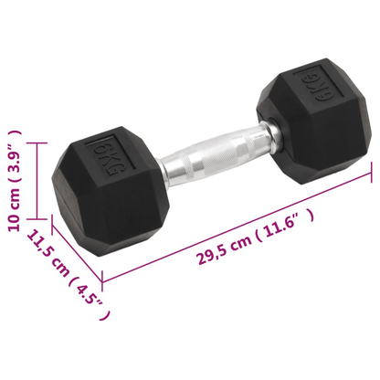 Dumbbell vidaXL 12 kg Cast Iron Rubber Coated Hex Dumbbells