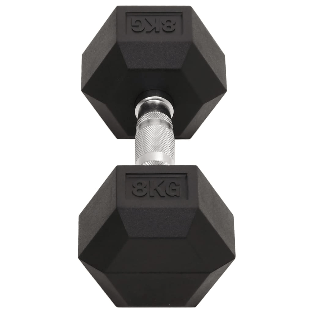 vidaXL 16 kg Hexagonal Rubber Coated Dumbbells Set for Home or Gym - Fitness Max