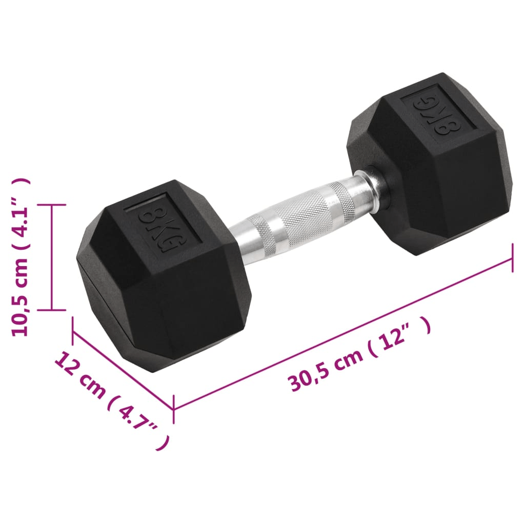 vidaXL 16 kg Hexagonal Rubber Coated Dumbbells Set for Home or Gym - Fitness Max