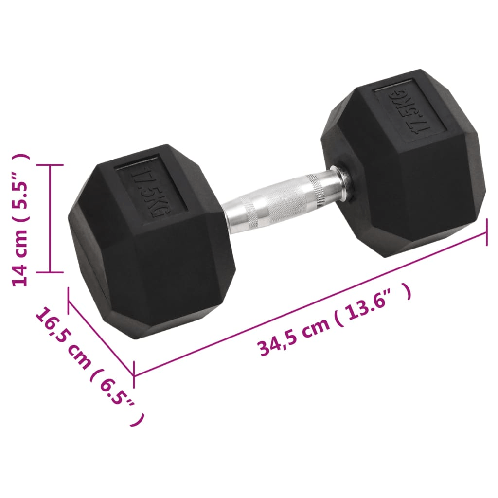 vidaXL 17.5 kg Rubber Coated Hex Dumbbell for Home Gym - Fitness Max