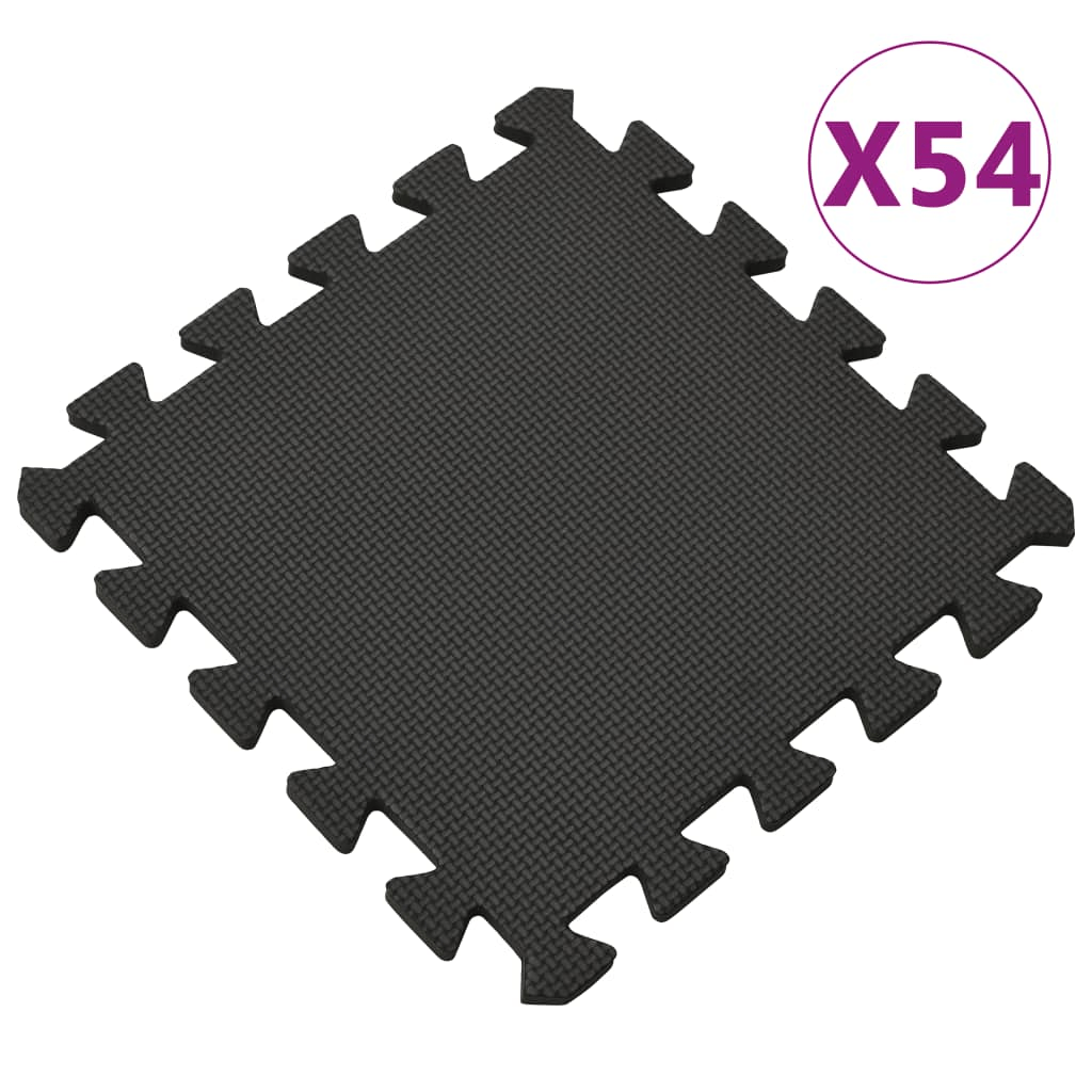 vidaXL EVA Foam Floor Mats Set, 54 Pieces, Black for Gyms, Playrooms, Workouts - Fitness Max