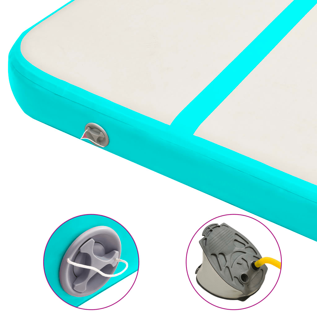 vidaXL Green Inflatable Gymnastics Mat with Pump 800x100x15 cm - Durable PVC - Fitness Max