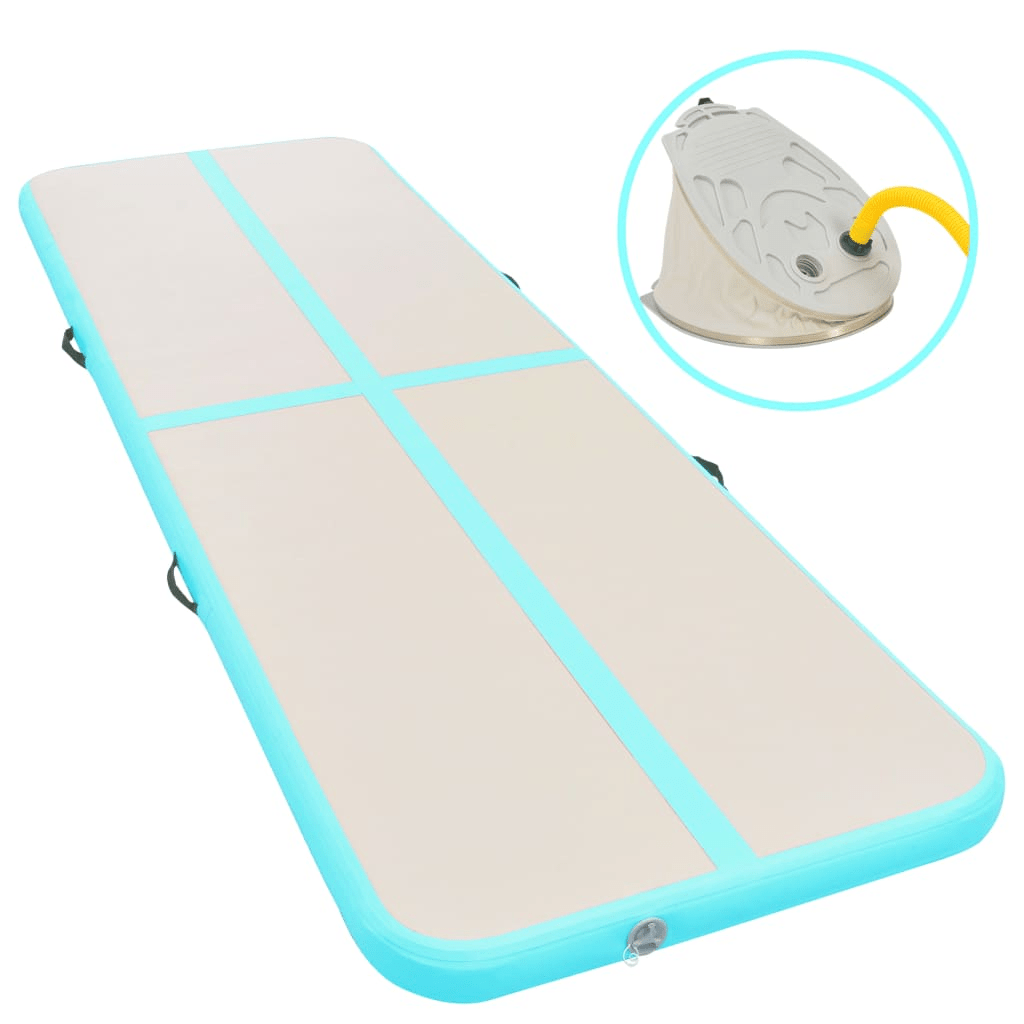 vidaXL Green PVC Inflatable Gymnastics Mat with Pump 400x100x10 cm - Fitness Max