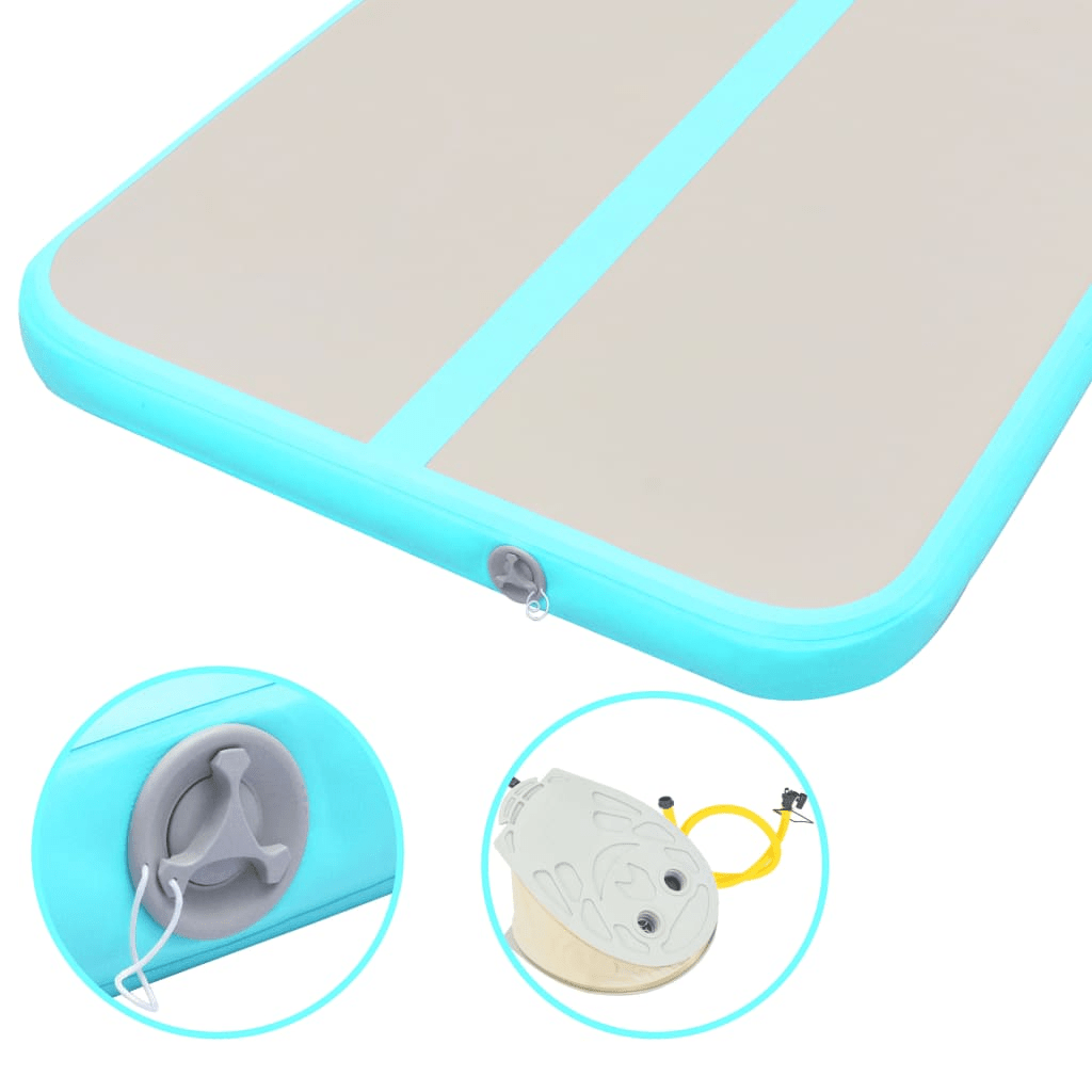 vidaXL Green PVC Inflatable Gymnastics Mat with Pump 400x100x10 cm - Fitness Max