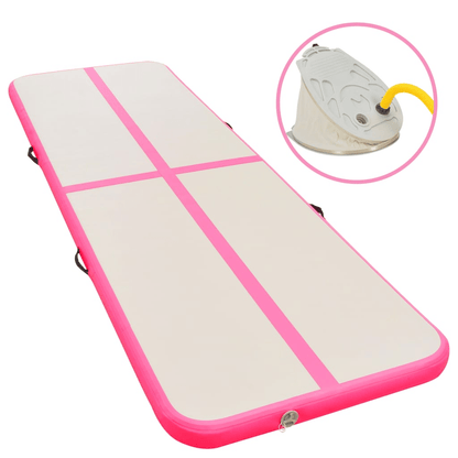 vidaXL Pink Inflatable Gymnastics Mat, 400x100x10 cm, High Density PVC - Fitness Max