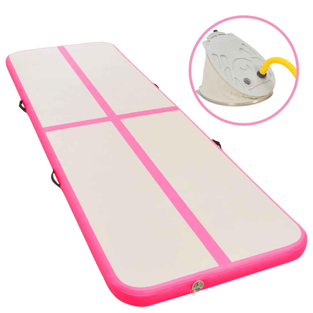 vidaXL Pink Inflatable Gymnastics Mat with Pump, 300x100x10 cm, Durable PVC - Fitness Max