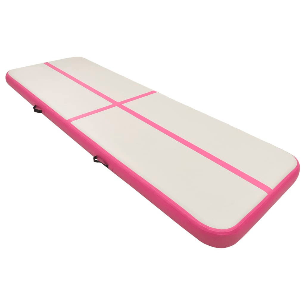 vidaXL Pink PVC Inflatable Gymnastics Mat with Pump: 400x100x20 cm - Fitness Max