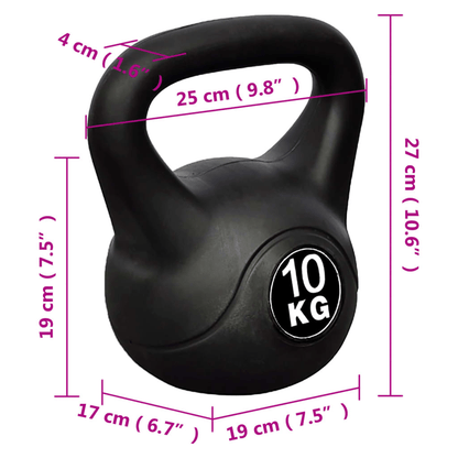 10 kg Concrete Kettlebell with Plastic Coating - Durable, Professional - Fitness Max