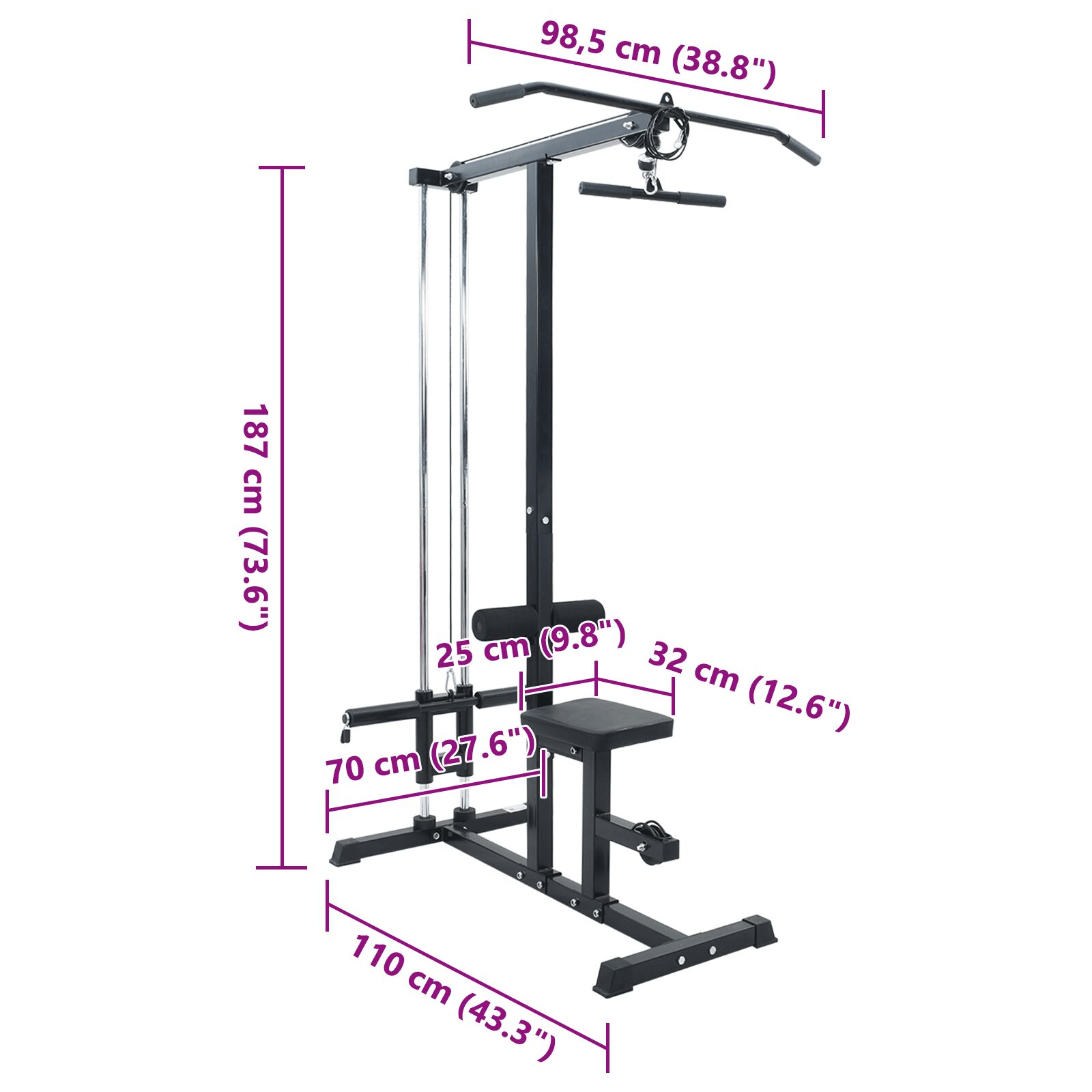 Multi Gym vidaXL Lat Pulldown Machine, Adjustable Seat, 80 kg Load