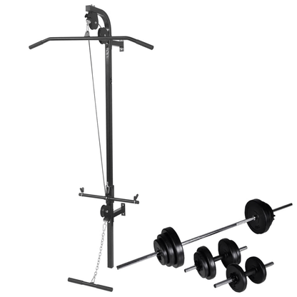 Power Tower vidaXL Wall Mounted Power Tower with Barbell and Dumbbell Set