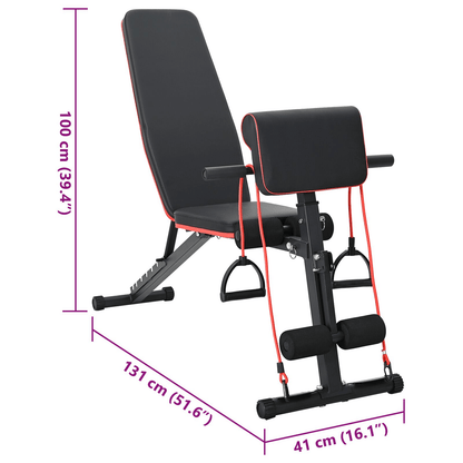 vidaXL Weight Bench with Resistance Bands, 150 kg Capacity, Black Steel - Home Gym - Fitness Max