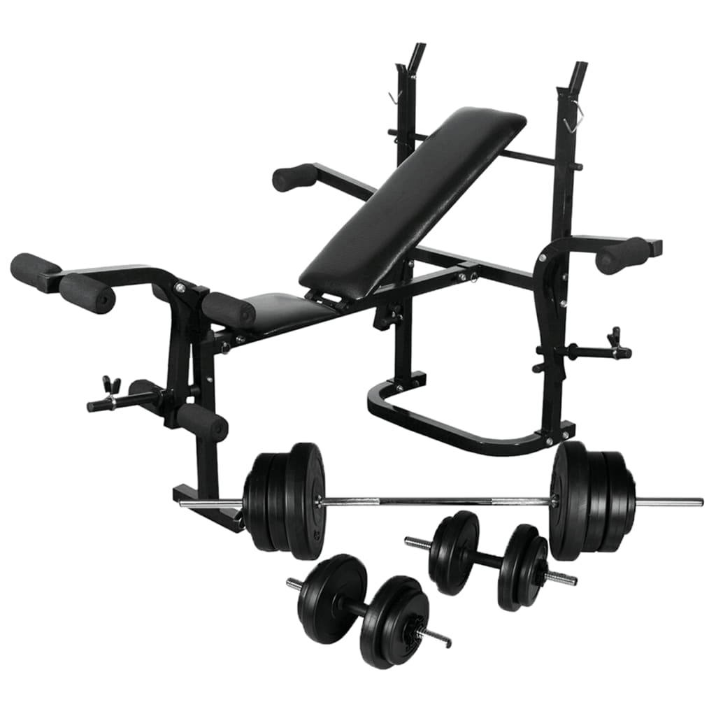 vidaXL Weight Bench and Rack & 60.5kg Barbell and Dumbbell Set - Home Gym - Fitness Max