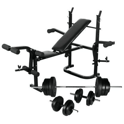 vidaXL Weight Bench and Rack & 60.5kg Barbell and Dumbbell Set - Home Gym - Fitness Max