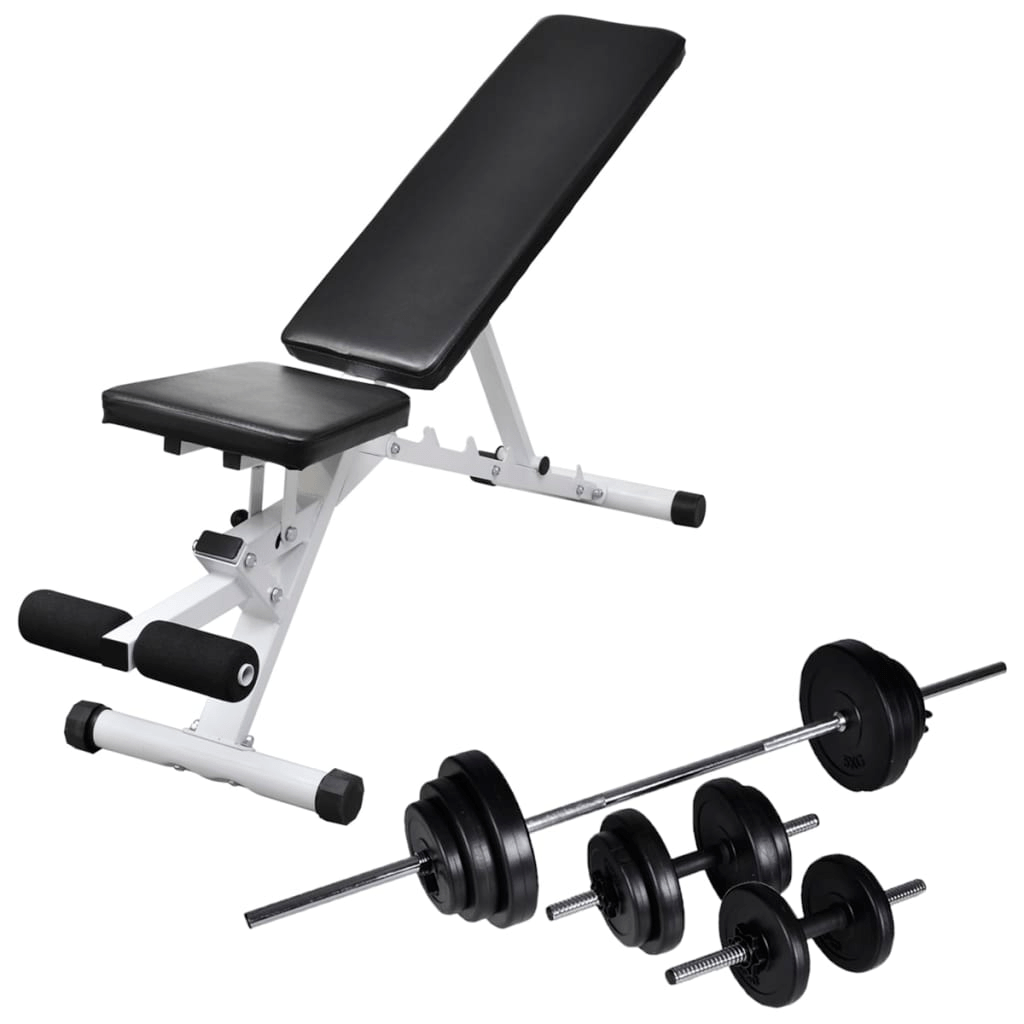 vidaXL Workout Bench with Barbell and Dumbbell Set 30.5 kg for Home Fitness - Fitness Max