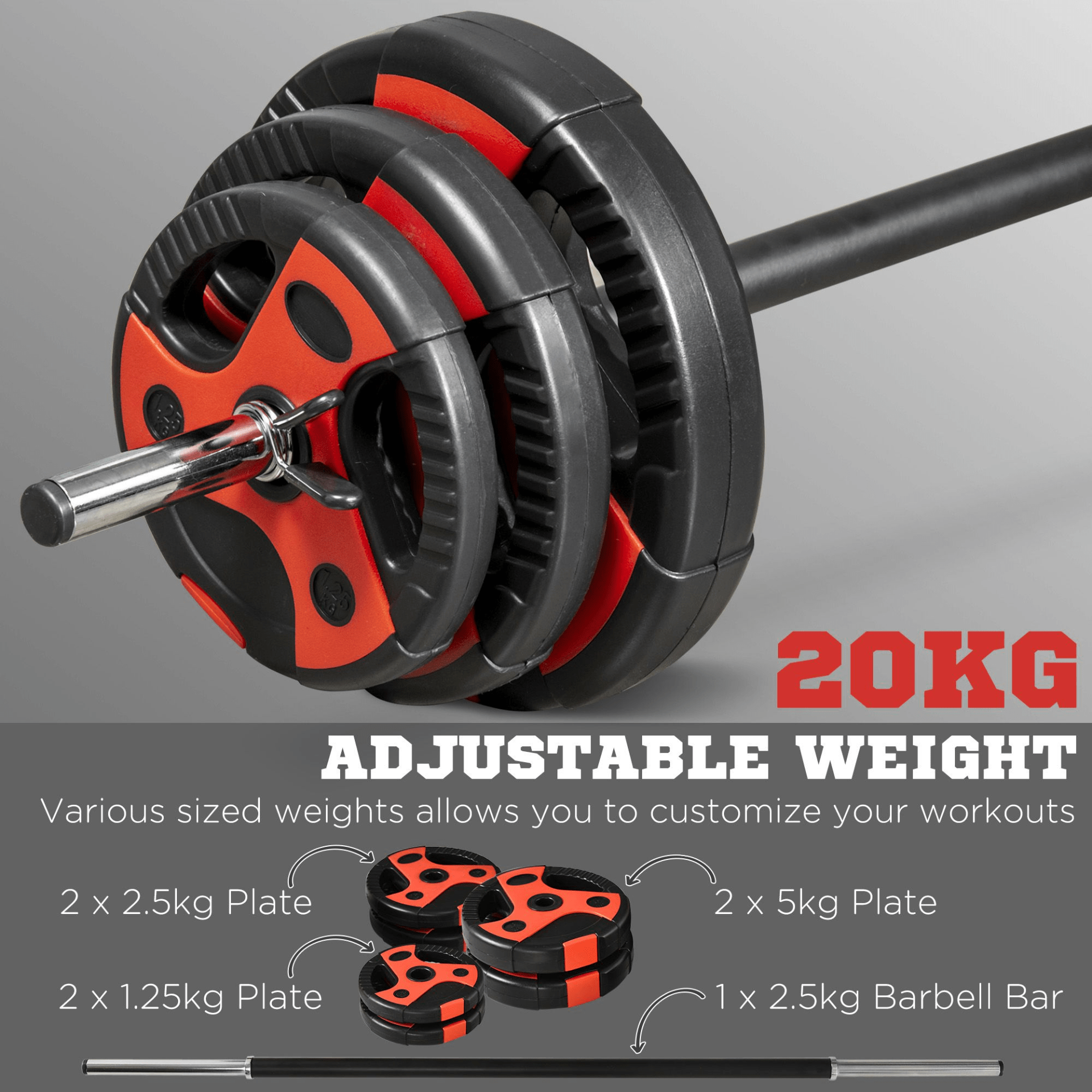 Adjustable 20kg Barbell Weights Set for Home Gym - Fitness Max