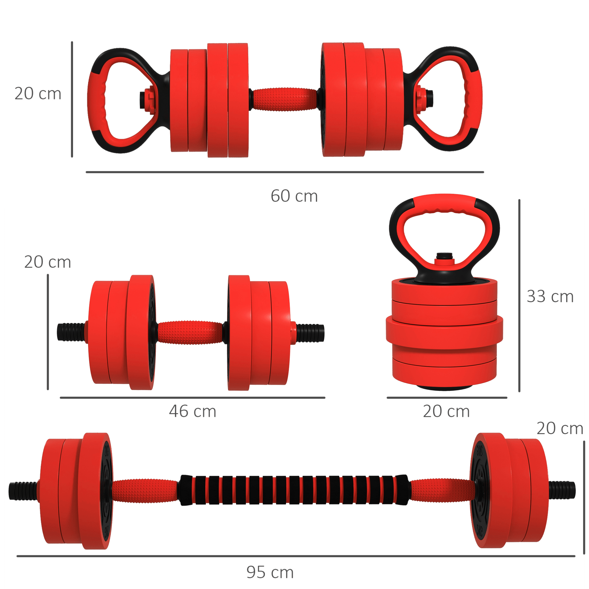 SPORTNOW 20kg Adjustable Weight Set: Dumbbells, Barbell, Kettlebell, Push-Up Stand - Fitness Max