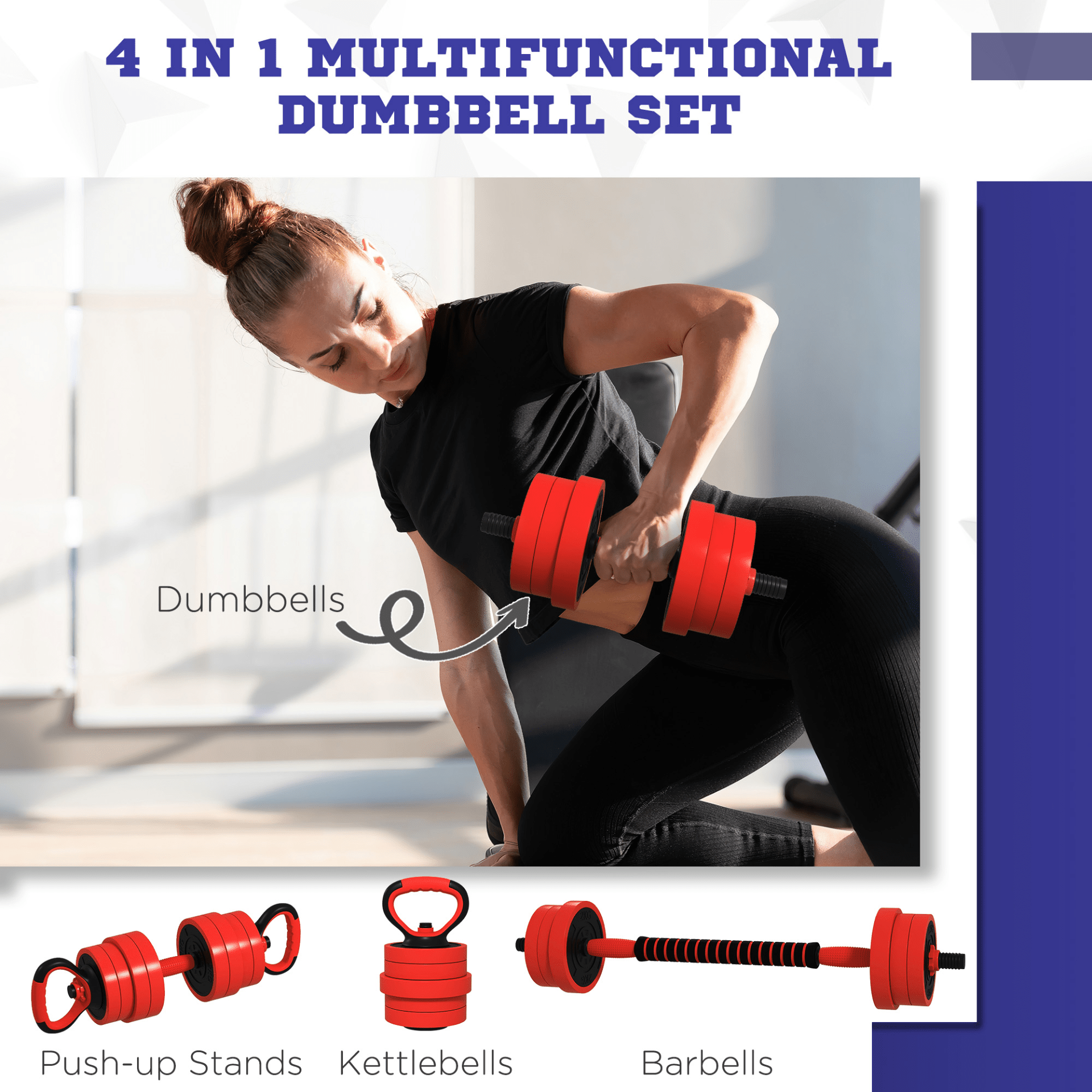 SPORTNOW 20kg Adjustable Weight Set: Dumbbells, Barbell, Kettlebell, Push-Up Stand - Fitness Max