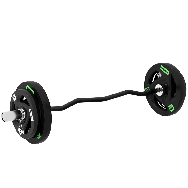SPORTNOW Olympic EZ Curl Bar Set with 30kg Weight Plates & Spring Clips - Fitness Max